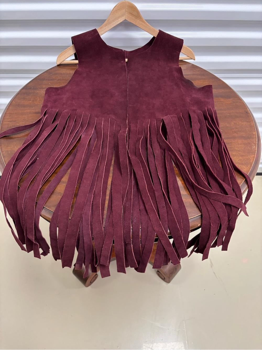 Fringe Suede Vest in Burgundy